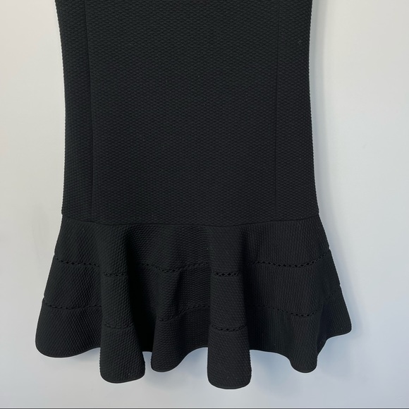 Rebecca Taylor Stretch Texture Scallop V-Neck Mini Drop Waist Ruffle Dress Black - Picture 12 of 16